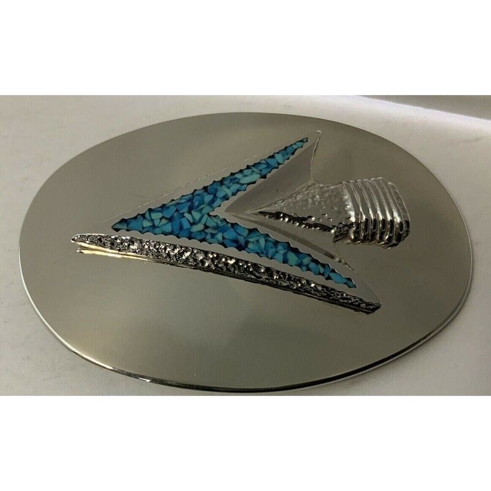 Oval Turquoise & Silver Oval Arrowhead Accent Belt Buckle RecycledFashionShop